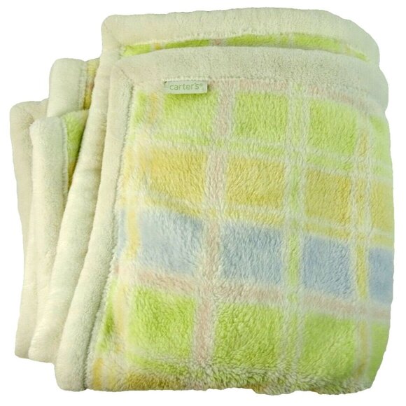Carter's Plush Baby Blanket Pastel Colors Unisex Yellow Green Pink Blue 28x40 - Picture 1 of 7